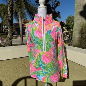 LILLY PULITZER SKIPPER Sz Small Multi So A Peeling UPF 50+ 1/2 Zip Popover
